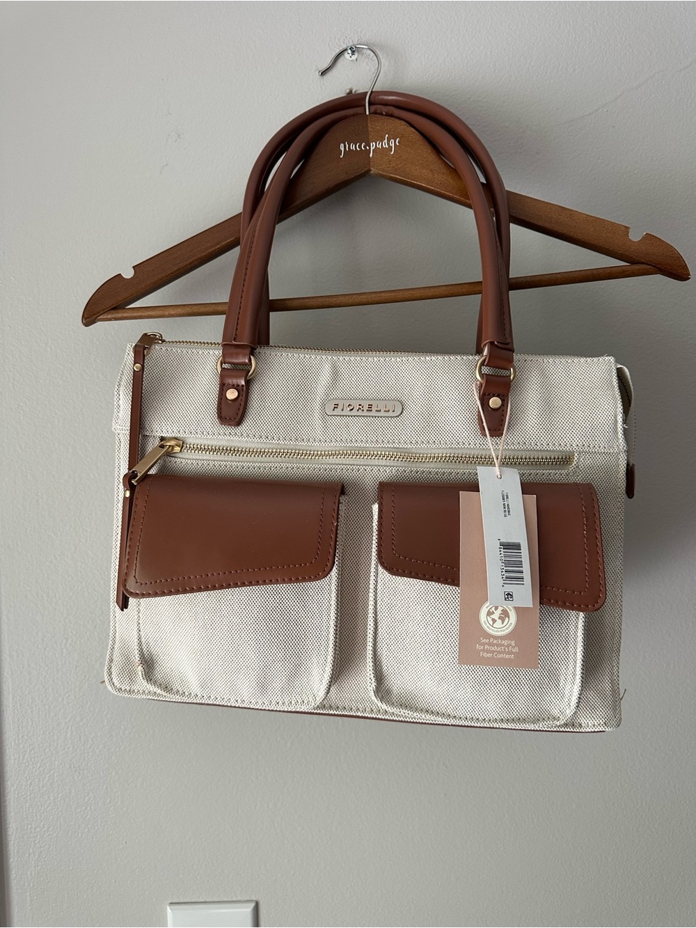 Fiorelli Beige and Brown Canvas Shoulder Bag